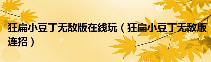 狂扁小豆丁无敌版在线玩(狂扁小豆丁无敌版连招)