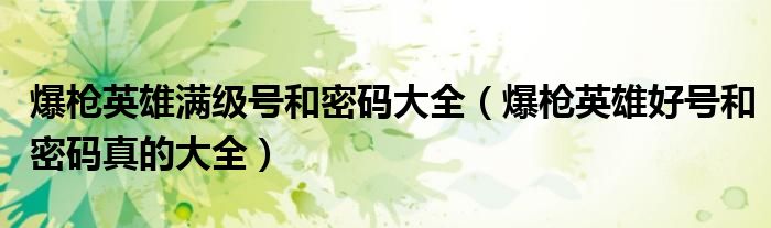 爆枪英雄满级号和密码大全(爆枪英雄好号和密码真的大全)