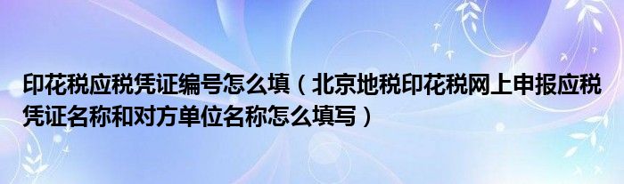 印花税应税凭证编号怎么填(北京地税印花税网上申报应税凭证名称和对方单位名称怎么填写)
