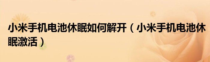 小米手机电池休眠如何解开(小米手机电池休眠激活)