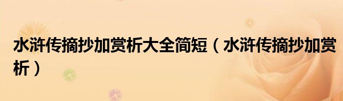 水浒传摘抄加赏析大全简短(水浒传摘抄加赏析)
