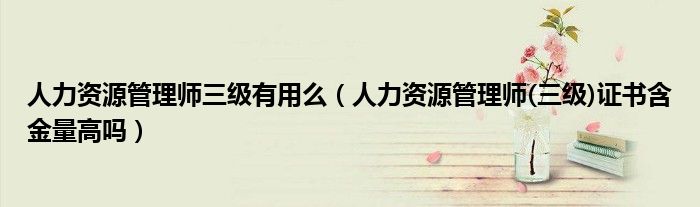 人力资源管理师三级有用么(人力资源管理师(三级)证书含金量高吗)