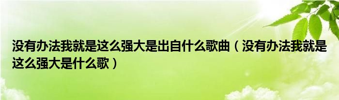 没有办法我就是这么强大是出自什么歌曲(没有办法我就是这么强大是什么歌)