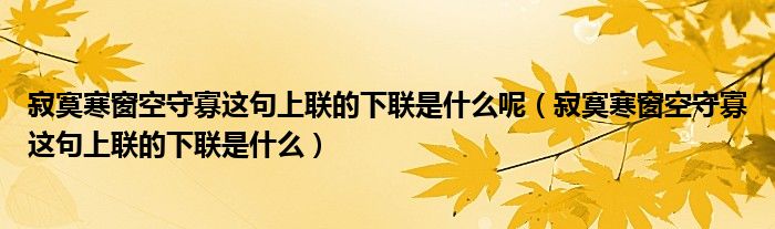 寂寞寒窗空守寡这句上联的下联是什么呢（寂寞寒窗空守寡这句上联的下联是什么）