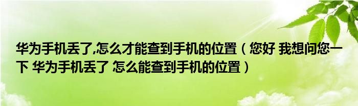 华为手机丢了,怎么才能查到手机的位置(您好 我想问您一下 华为手机丢了 怎么能查到手机的位置)