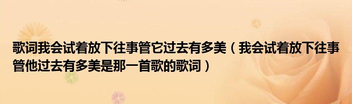 歌词我会试着放下往事管它过去有多美(我会试着放下往事管他过去有多美是那一首歌的歌词)