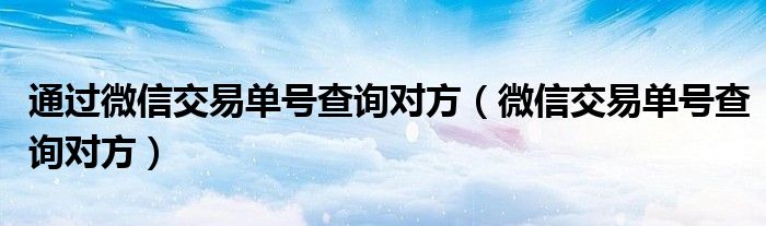 通过微信交易单号查询对方(微信交易单号查询对方)