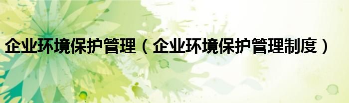 企业环境保护管理(企业环境保护管理制度)