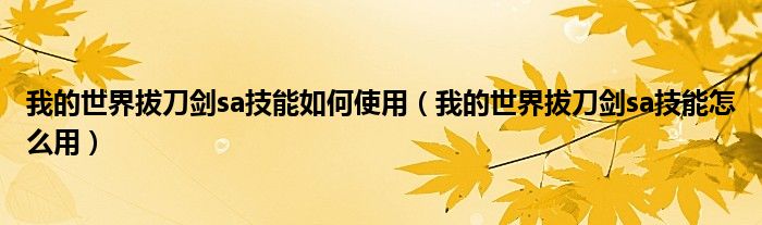 我的世界拔刀剑sa技能如何使用(我的世界拔刀剑sa技能怎么用)