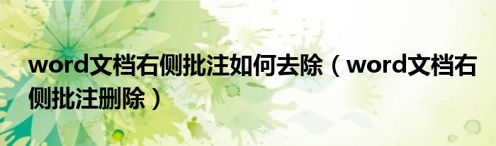 word文档右侧批注如何去除(word文档右侧批注删除)