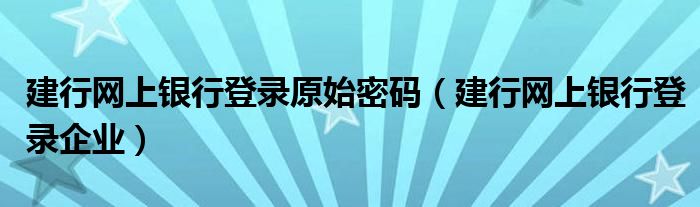 建行网上银行登录原始密码(建行网上银行登录企业)