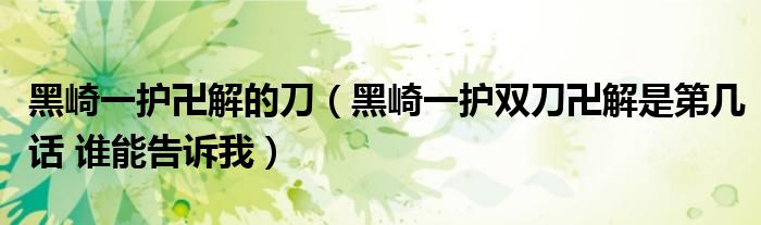 黑崎一护卍解的刀(黑崎一护双刀卍解是第几话 谁能告诉我)