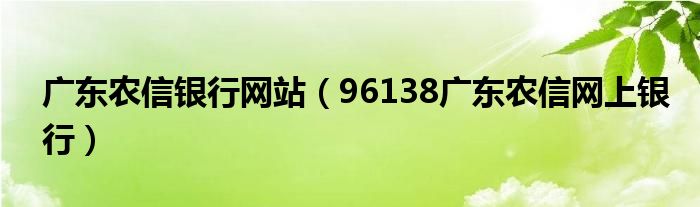 广东农信银行网站(96138广东农信网上银行)