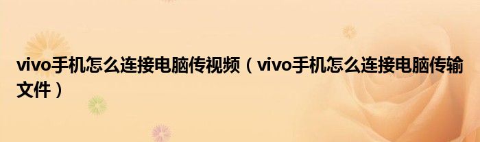 vivo手机怎么连接电脑传视频(vivo手机怎么连接电脑传输文件)