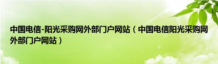 中国电信-阳光采购网外部门户网站(中国电信阳光采购网外部门户网站)