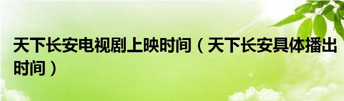 天下长安电视剧上映时间(天下长安具体播出时间)