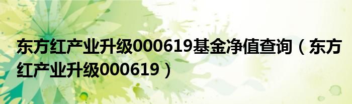 东方红产业升级000619基金净值查询(东方红产业升级000619)