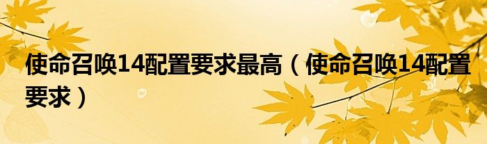 使命召唤14配置要求最高(使命召唤14配置要求)