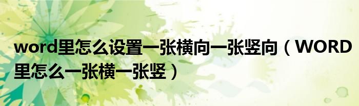 word里怎么设置一张横向一张竖向(WORD里怎么一张横一张竖)