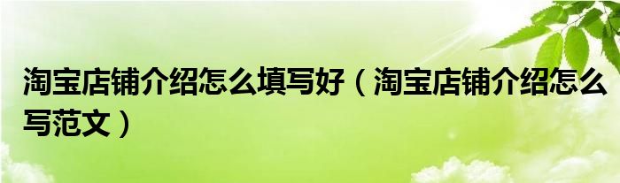 淘宝店铺介绍怎么填写好(淘宝店铺介绍怎么写范文)