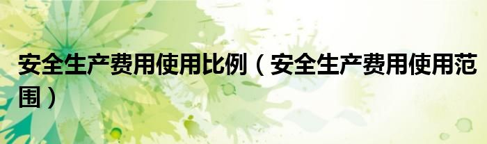 安全生产费用使用比例(安全生产费用使用范围)