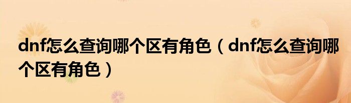 dnf怎么查询哪个区有角色(dnf怎么查询哪个区有角色)