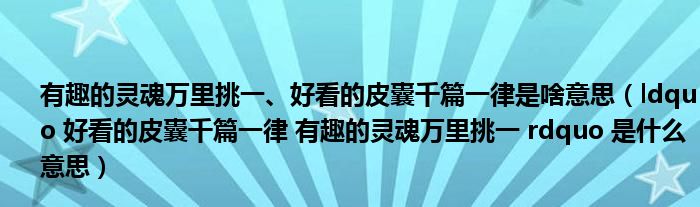 有趣的灵魂万里挑一、好看的皮囊千篇一律是啥意思(ldquo 好看的皮囊千篇一律 有趣的灵魂万里挑一 rdquo 是什么意思)