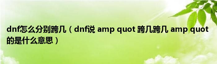 dnf怎么分别跨几(dnf说 amp quot 跨几跨几 amp quot 的是什么意思)