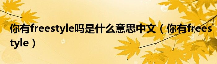 你有freestyle吗是什么意思中文(你有freestyle)