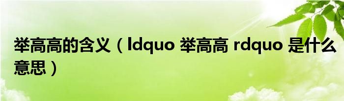 举高高的含义(ldquo 举高高 rdquo 是什么意思)
