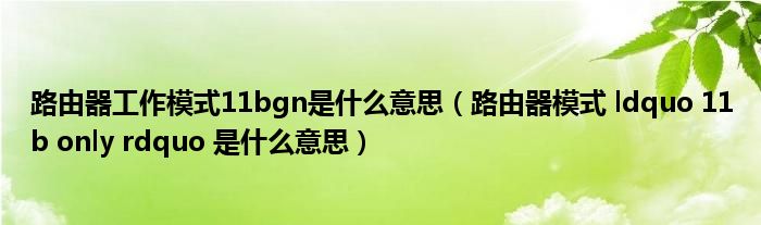 路由器工作模式11bgn是什么意思(路由器模式 ldquo 11b only rdquo 是什么意思)