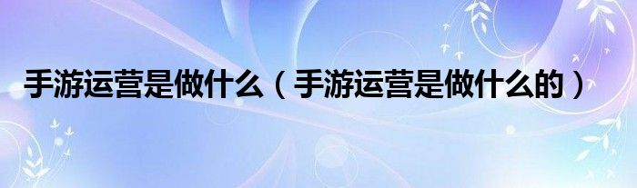 手游运营是做什么(手游运营是做什么的)