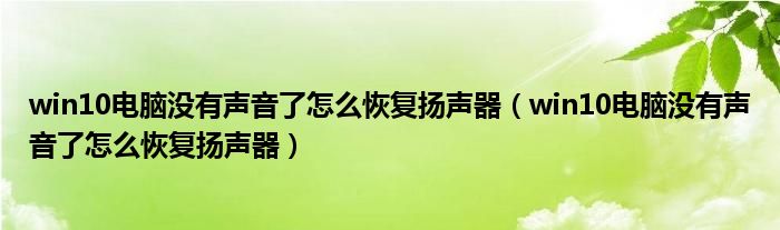 win10电脑没有声音了怎么恢复扬声器(win10电脑没有声音了怎么恢复扬声器)
