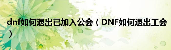 dnf如何退出已加入公会(DNF如何退出工会)