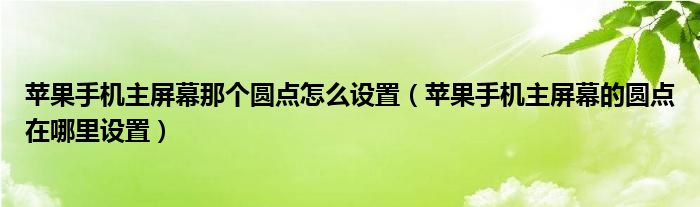 苹果手机主屏幕那个圆点怎么设置(苹果手机主屏幕的圆点在哪里设置)