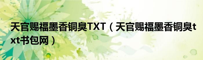 天官赐福墨香铜臭TXT(天官赐福墨香铜臭txt书包网)