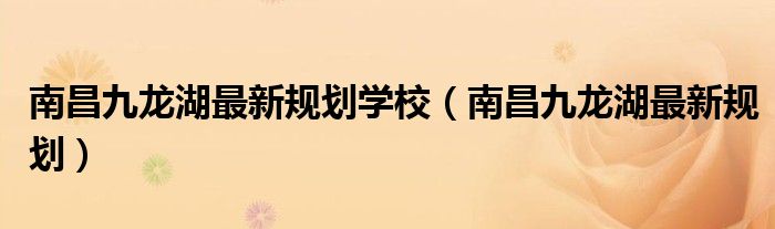南昌九龙湖最新规划学校(南昌九龙湖最新规划)