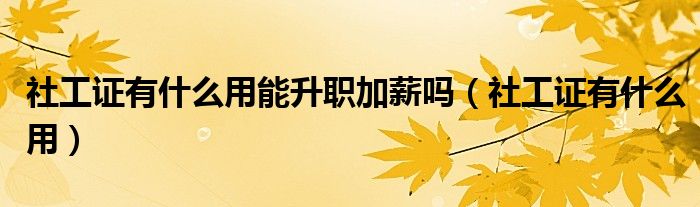 社工证有什么用能升职加薪吗(社工证有什么用)