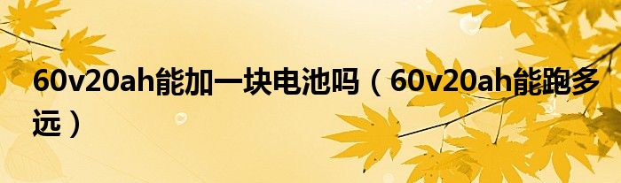 60v20ah能加一块电池吗(60v20ah能跑多远)