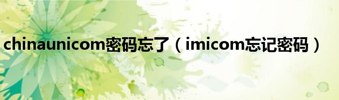 chinaunicom密码忘了(imicom忘记密码)