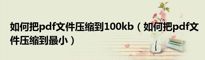 如何把pdf文件压缩到100kb(如何把pdf文件压缩到最小)