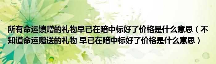 所有命运馈赠的礼物早已在暗中标好了价格是什么意思(不知道命运赠送的礼物 早已在暗中标好了价格是什么意思)