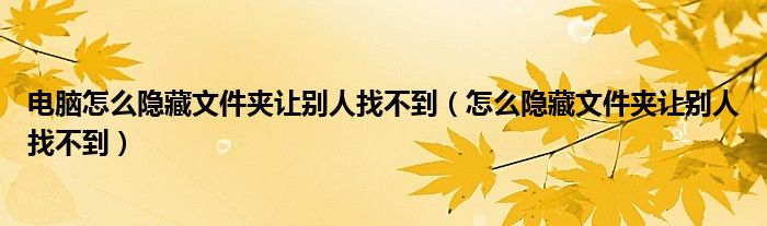 电脑怎么隐藏文件夹让别人找不到(怎么隐藏文件夹让别人找不到)