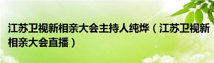 江苏卫视新相亲大会主持人纯烨(江苏卫视新相亲大会直播)