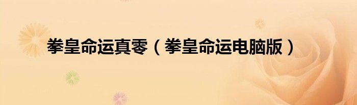 拳皇命运真零(拳皇命运电脑版)