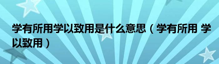 学有所用学以致用是什么意思(学有所用 学以致用)