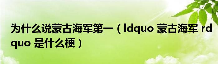为什么说蒙古海军第一(ldquo 蒙古海军 rdquo 是什么梗)