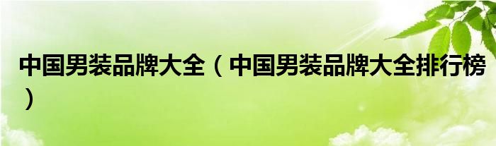 中国男装品牌大全(中国男装品牌大全排行榜)