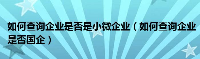 如何查询企业是否是小微企业(如何查询企业是否国企)