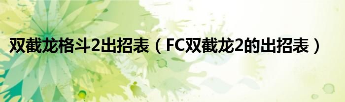 双截龙格斗2出招表(FC双截龙2的出招表)